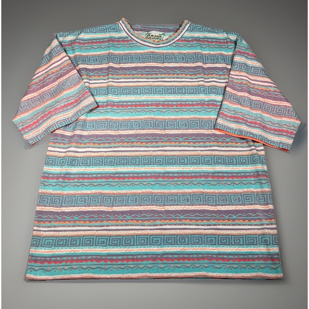 VTG- Oasis Surf Stripe Shirt Size XL 80's Early 90's Vibrant All‎ Over Geometric